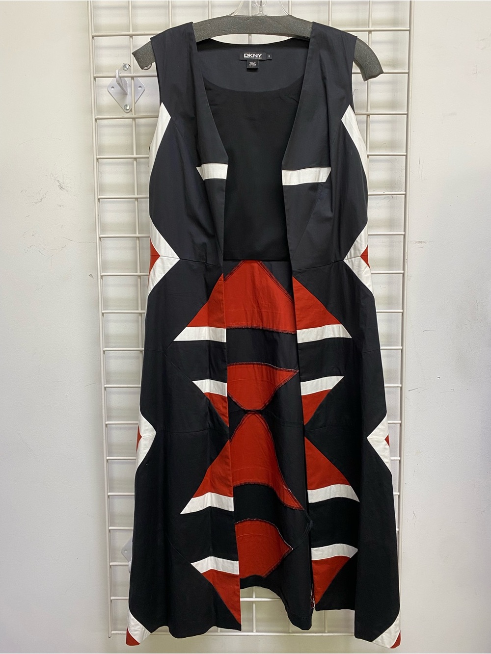 DKNY Black & Red Geometric Sleeveless Long Vest Size 8